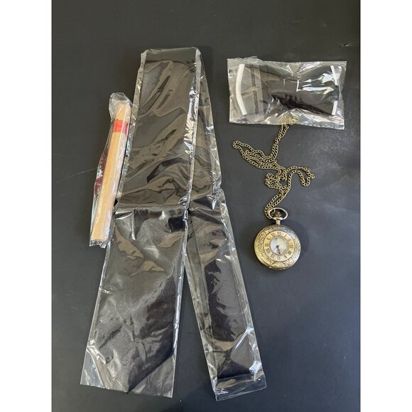 Mens Costume L Pinstripe Vest With Bow Tie Necktie Pocket Watch & Accessories - Picture 6 of 7